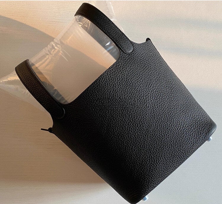 本革キューブバッグ ソーブラック 黒 18cm 22cm モノクローム