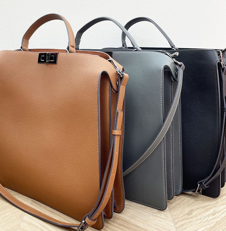 本革ハンドバッグ ステッチ入りバッグ ビジネスバッグ グレー ブラック 黒 ユニセックス