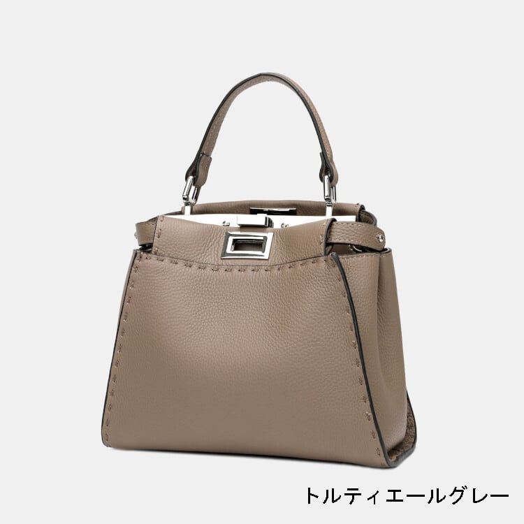 本革ハンドバッグ ステッチ入りバッグ 2wayバッグ エトゥープ Mサイズ レディース