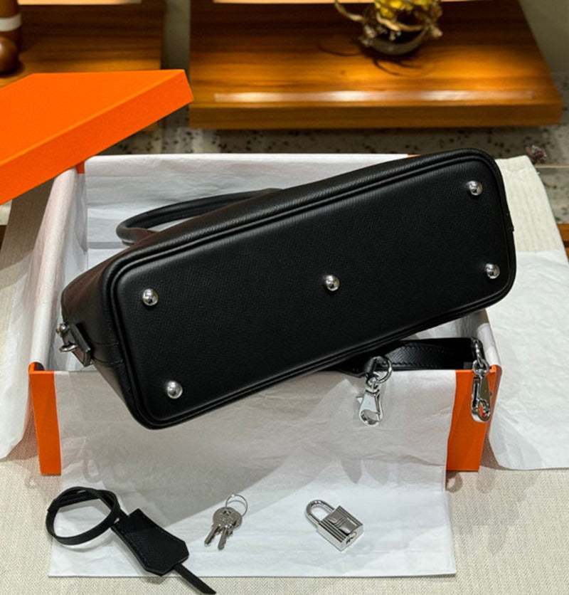本革ブガッティハンドバッグ エトゥープ 黒 ゴールド 25cm ボリード風 エプソン風
