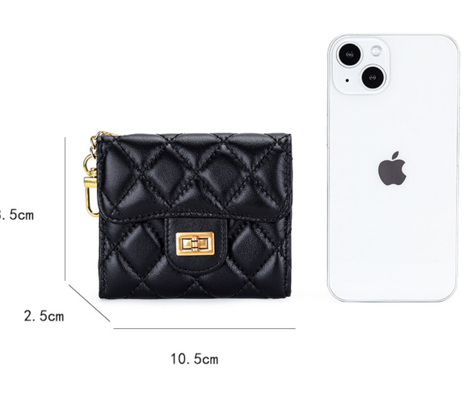 羊革財布 ラムスキン財布 マトラッセ財布 本革二つ折り財布 キーチェーン付 本革小銭入れ 黒 ピンク ベージュ ネイビー