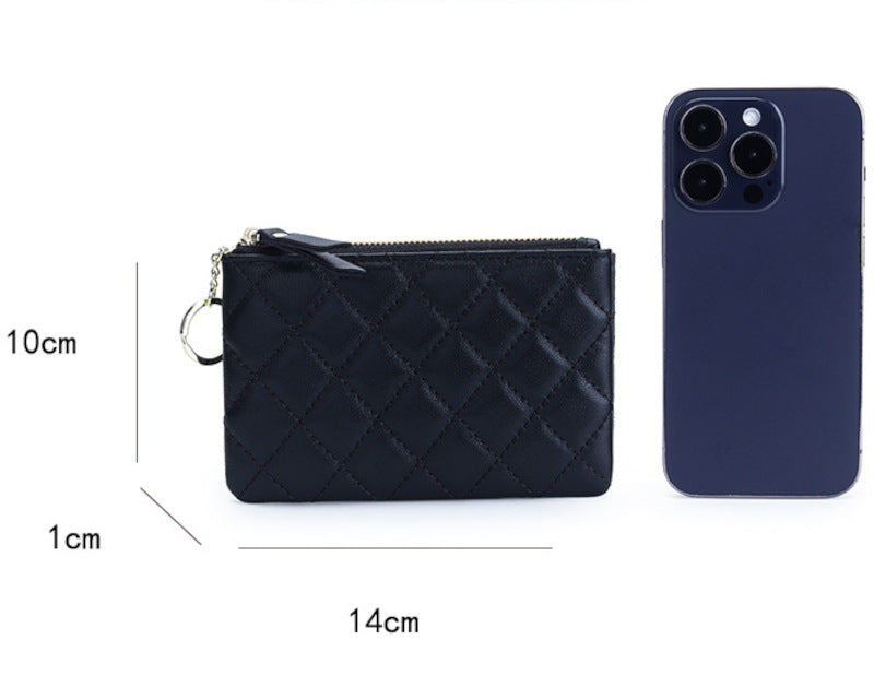 羊革財布 ラムスキン財布 マトラッセ財布 キーチェーン付 本革小銭入れ 黒 赤 ピンク グレー ネイビー