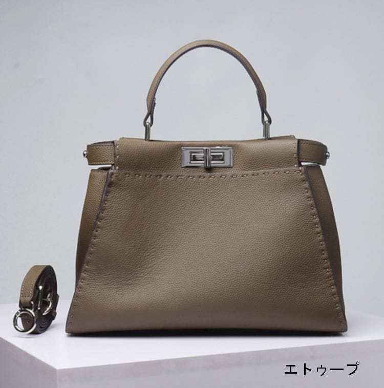 本革ハンドバッグ ステッチ入りバッグ 2wayバッグ エトゥープ Mサイズ レディース