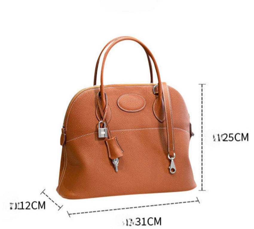 本革ブガッティハンドバッグ プレミア エトゥープ 黒 ブルージーン 31cm ボリード風 レディース