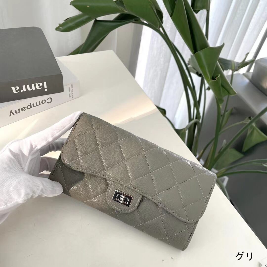 本革レザーチェーンウォレット ショルダーウォレット 黒 グレー ブルー チェーン付