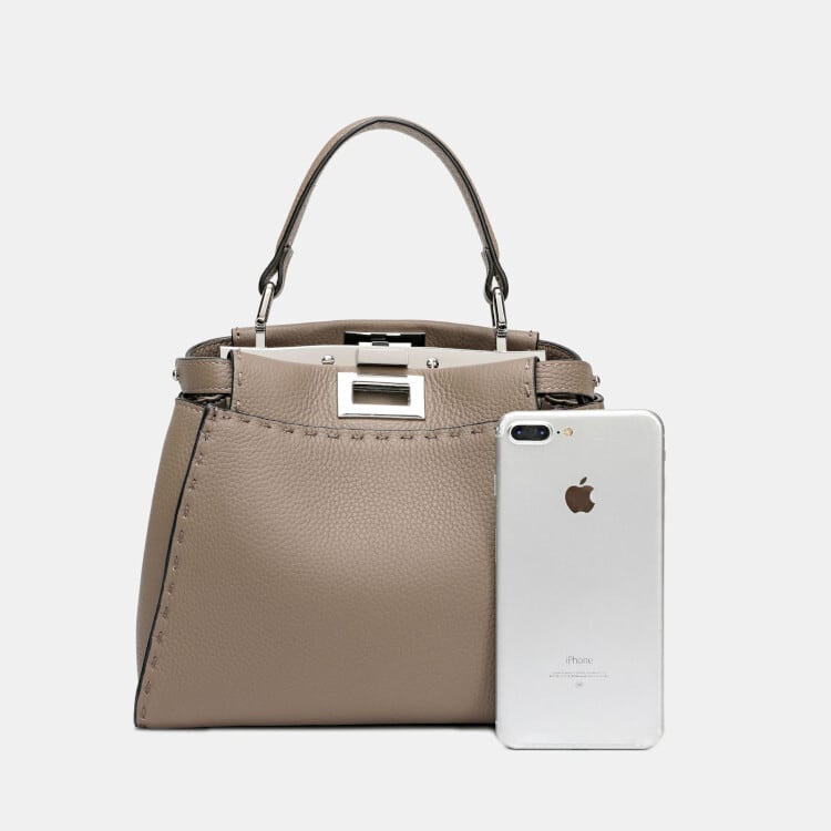 本革ハンドバッグ ステッチ入りバッグ 2wayバッグ エトゥープ Mサイズ レディース