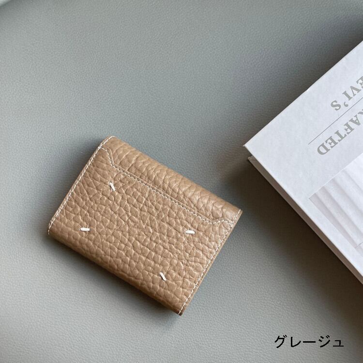 本革二つ折り財布 4ステッチ入り かぶせ付 カラーバリエーション 黒 レディース