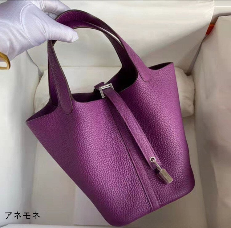 本革キューブバッグ 22cm ネイビー グリーングレー パープル アネモネ ブルーニュイ 上質