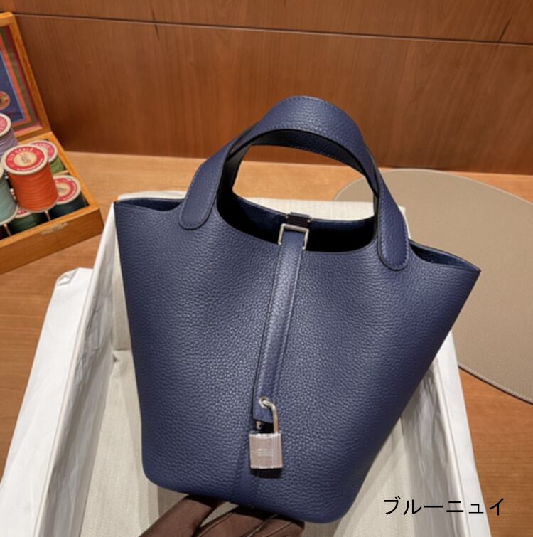 本革キューブバッグ 22cm ネイビー グリーングレー パープル アネモネ ブルーニュイ 上質
