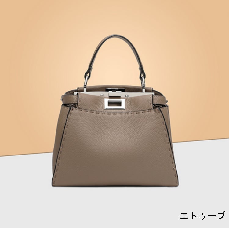 本革ハンドバッグ ステッチ入りバッグ 2wayバッグ エトゥープ Mサイズ レディース