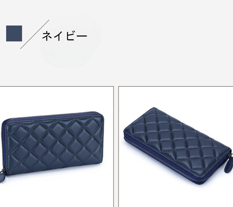 羊革財布 ラムスキン財布 ラウンドファスナー長財布 マトラッセ財布 本革 黒 ピンク ベージュ ネイビー