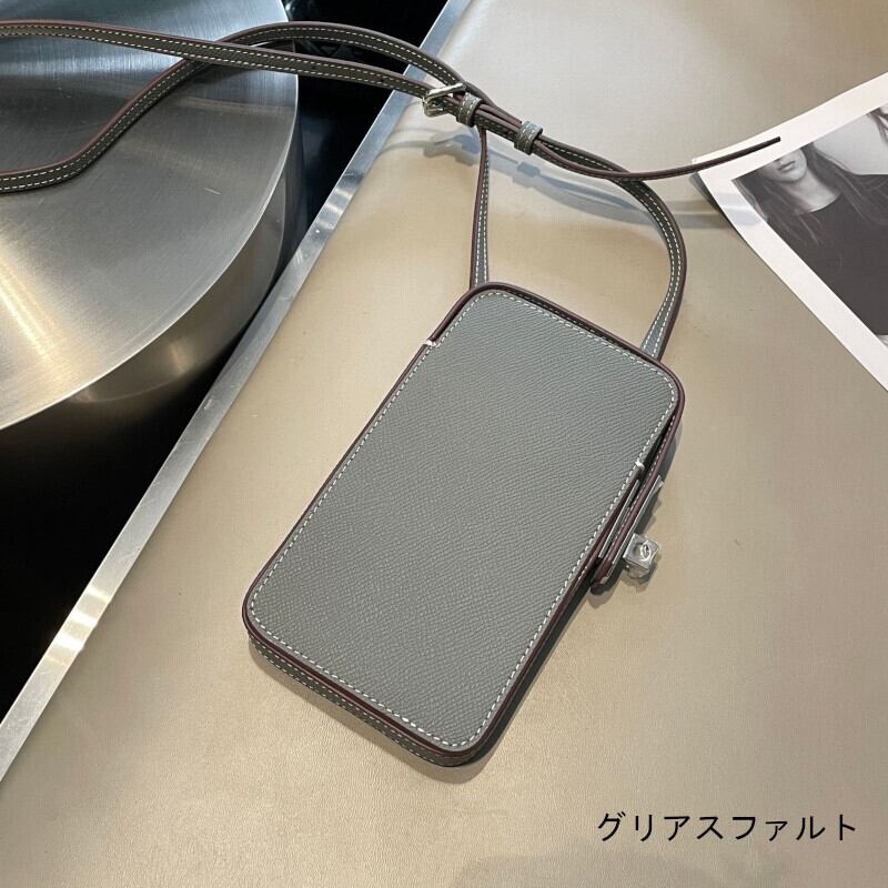 本革スマホケース 本革iphoneケースショルダーストラップ付 エプソン革 黒 茶 グレー ショルダーウォレット