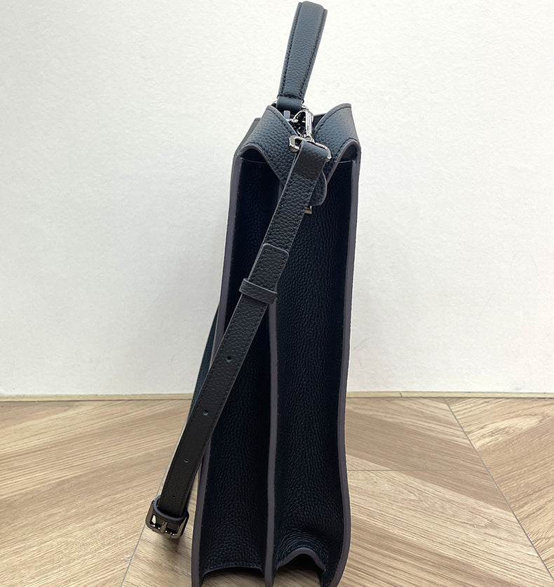 本革ハンドバッグ ステッチ入りバッグ ビジネスバッグ グレー ブラック 黒 ユニセックス