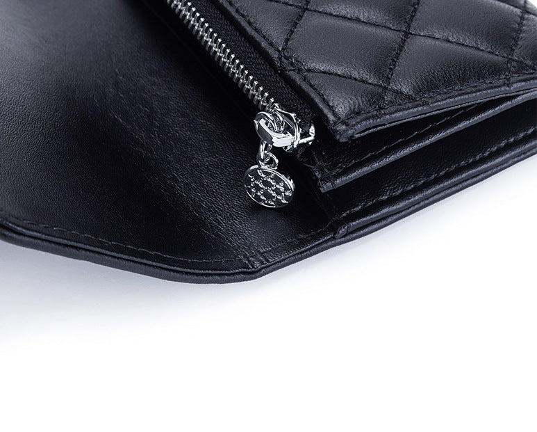 羊革財布 ラムスキン財布 マトラッセ財布 本革二つ折り財布 ファスナー付 黒 ピンク ベージュ ネイビー グレー