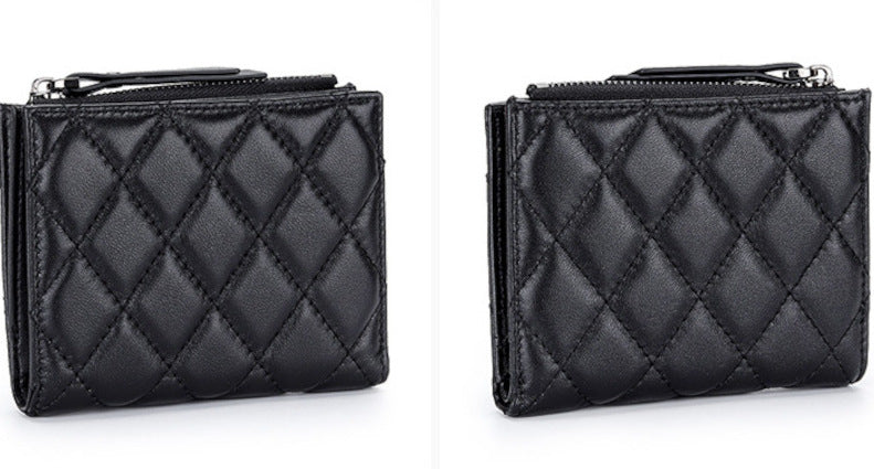 羊革財布 ラムスキン財布 マトラッセ財布 本革二つ折り財布 ファスナー付 黒 ピンク レディース