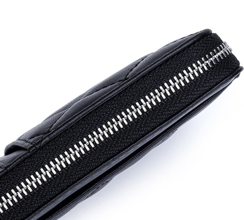 羊革財布 ラムスキン財布 マトラッセ財布 本革二つ折り財布 ラウンドファスナー 黒 ピンク ベージュ ネイビー