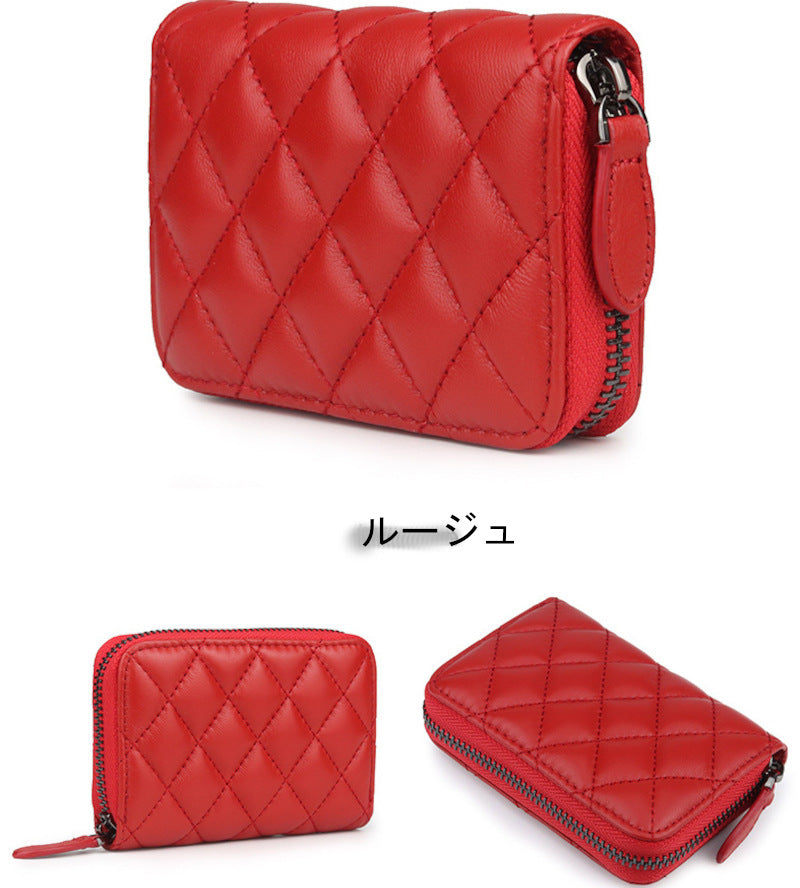 羊革財布 ラムスキン財布 マトラッセ財布 本革二つ折り財布 ラウンドファスナー 黒 グリーン ピンク ベージュ