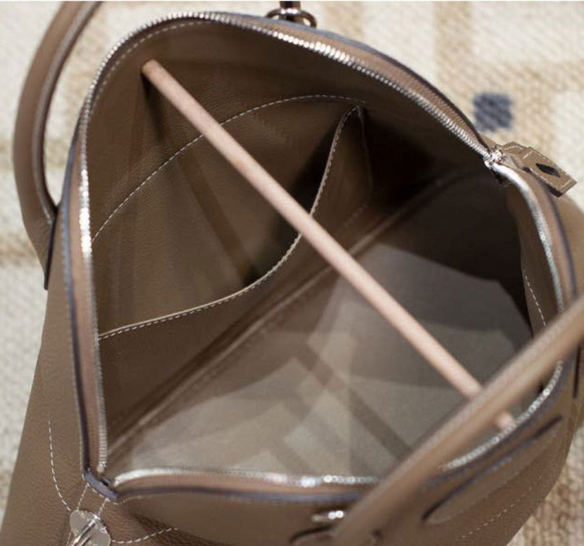 本革ブガッティハンドバッグ プレミア エトゥープ 黒 ブルージーン 31cm ボリード風 レディース