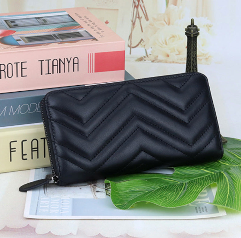 羊革財布 ラムスキン財布 マトラッセ財布 本革ラウンドファスナー長財布 黒 ブラック