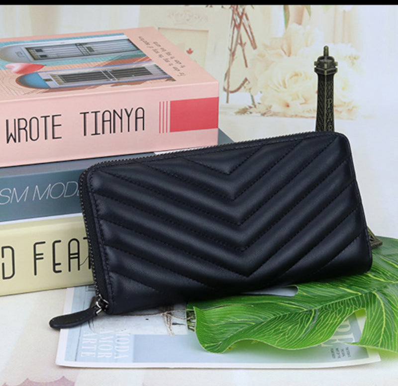 羊革財布 ラムスキン財布 マトラッセ財布 本革ラウンドファスナー長財布 黒 ブラック