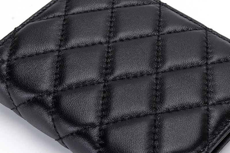 羊革財布 ラムスキン財布 マトラッセ財布 本革二つ折り財布 ファスナー付 黒 ピンク レディース