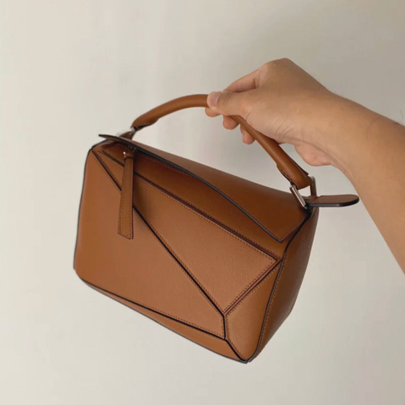 2wayショルダーバッグ スモール 本革 肩掛けポーチ ブラウン グレー レディース