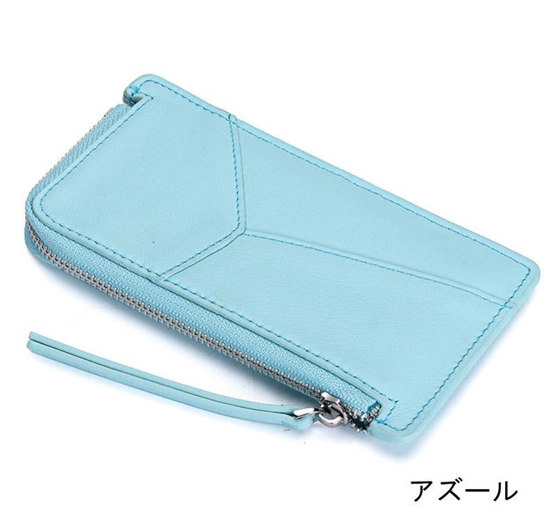 薄型財布 ラウンドファスナー レディース 本革二つ折り財布 本革コインケース 黒 ピンク グレー ブルー