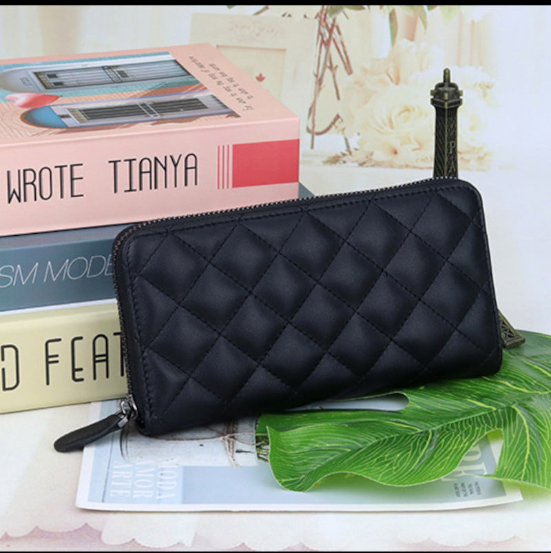 羊革財布 ラムスキン財布 マトラッセ財布 本革ラウンドファスナー長財布 黒 ブラック