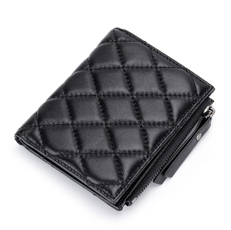 羊革財布 ラムスキン財布 マトラッセ財布 本革二つ折り財布 ファスナー付 黒 ピンク レディース