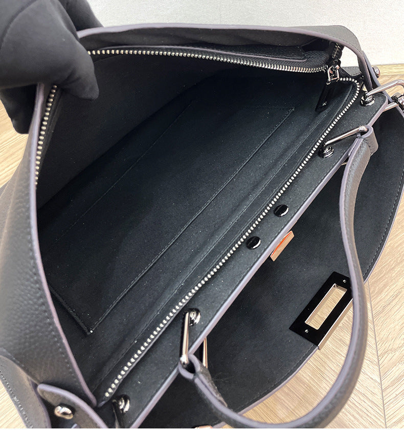 本革ハンドバッグ ステッチ入りバッグ ビジネスバッグ グレー ブラック 黒 ユニセックス