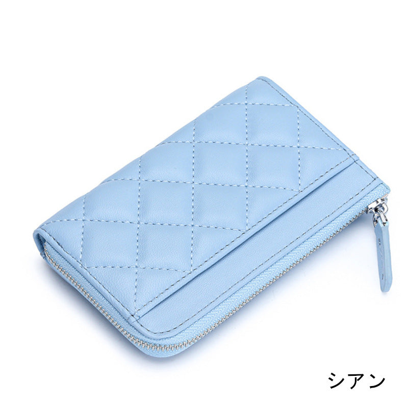 羊革財布 ラムスキン財布 マトラッセ財布 本革二つ折り財布 ラウンドファスナー 黒 ピンク ベージュ ネイビー