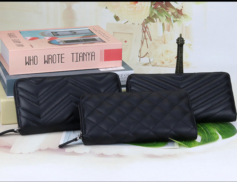 羊革財布 ラムスキン財布 マトラッセ財布 本革ラウンドファスナー長財布 黒 ブラック