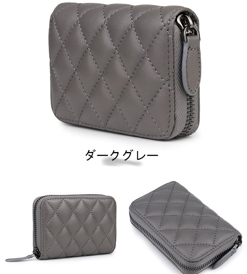 羊革財布 ラムスキン財布 マトラッセ財布 本革二つ折り財布 ラウンドファスナー 黒 グリーン ピンク ベージュ