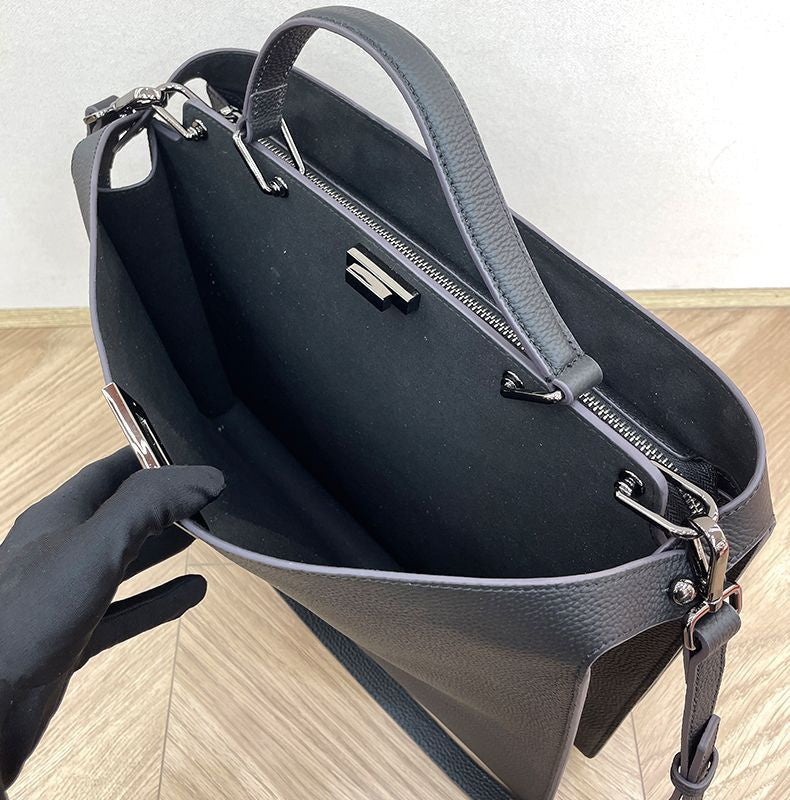 本革ハンドバッグ ステッチ入りバッグ ビジネスバッグ グレー ブラック 黒 ユニセックス