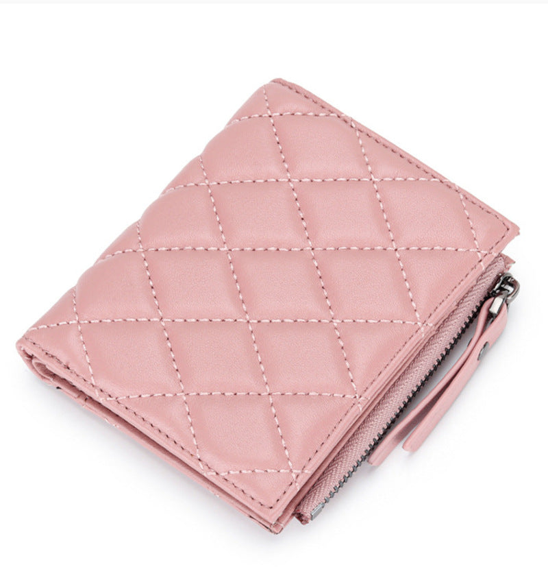 羊革財布 ラムスキン財布 マトラッセ財布 本革二つ折り財布 ファスナー付 黒 ピンク レディース