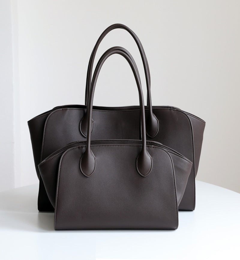 本革トートバッグ 10 12インチ 2wayタイプバック ブラック トープ エクリュ マルゴー風