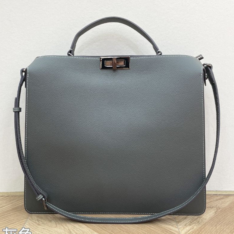 本革ハンドバッグ ステッチ入りバッグ ビジネスバッグ グレー ブラック 黒 ユニセックス