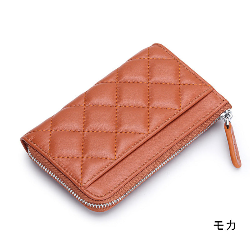 羊革財布 ラムスキン財布 マトラッセ財布 本革二つ折り財布 ラウンドファスナー 黒 ピンク ベージュ ネイビー