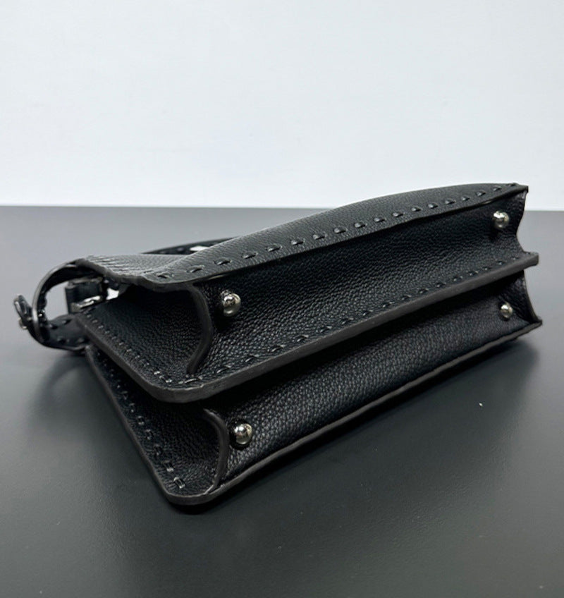 本革ハンドバッグ  ステッチ入りバッグ 2wayバッグ エトゥープ 黒茶 レディース