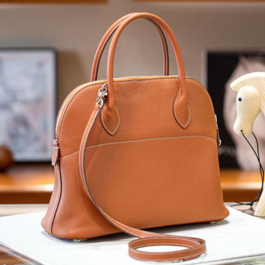 本革ブガッティハンドバッグ プレミア エトゥープ 黒 ブルージーン 31cm ボリード風 レディース