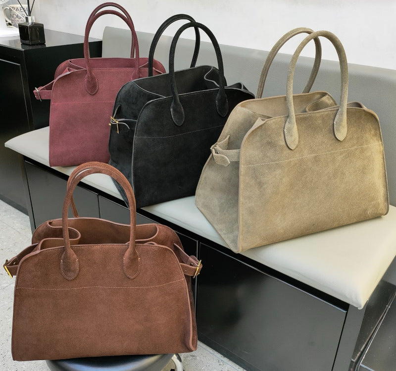 サイドベルト本革トートバッグ 10 12インチ スエード 2wayタイプバック ブラック トープ エクリュ