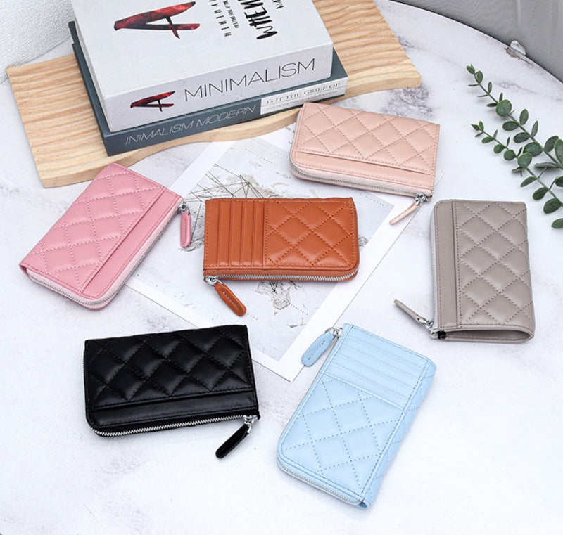 羊革財布 ラムスキン財布 マトラッセ財布 本革二つ折り財布 ラウンドファスナー 黒 ピンク ベージュ ネイビー