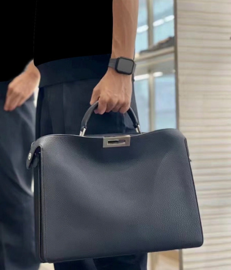 本革ハンドバッグ ステッチ入りバッグ ビジネスバッグ グレー ブラック 黒 ユニセックス