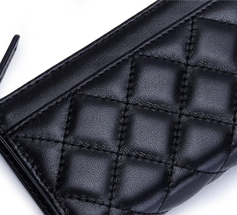 羊革財布 ラムスキン財布 マトラッセ財布 本革二つ折り財布 ラウンドファスナー 黒 ピンク ベージュ ネイビー