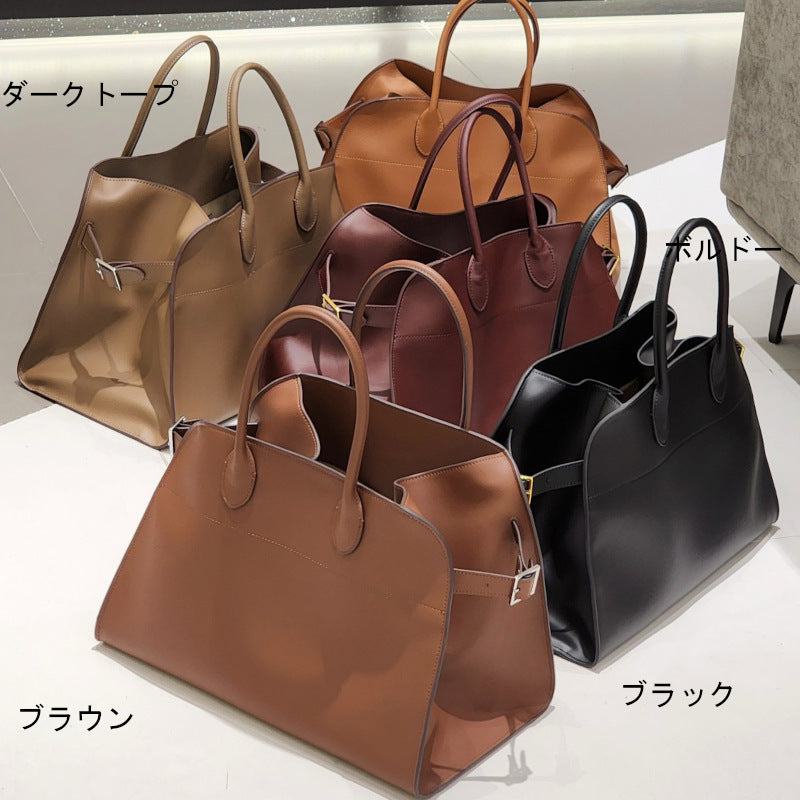 サイドベルト本革トートバッグ 10 12インチ ソフトレザー 2wayタイプバック ブラック トープ エクリュ