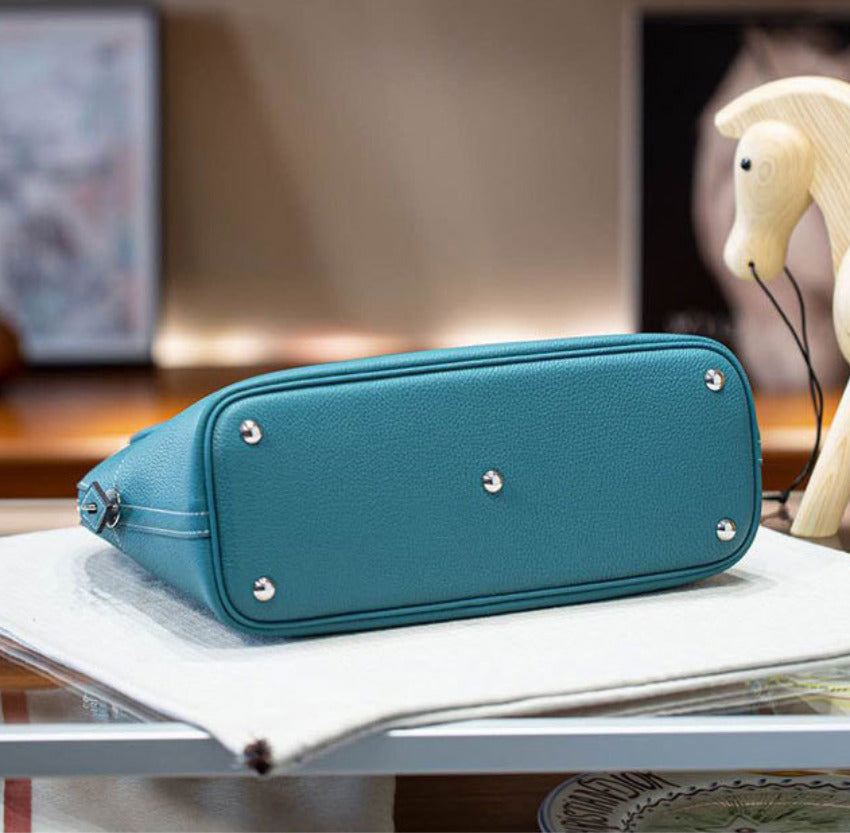 本革ブガッティハンドバッグ プレミア エトゥープ 黒 ブルージーン 31cm ボリード風 レディース