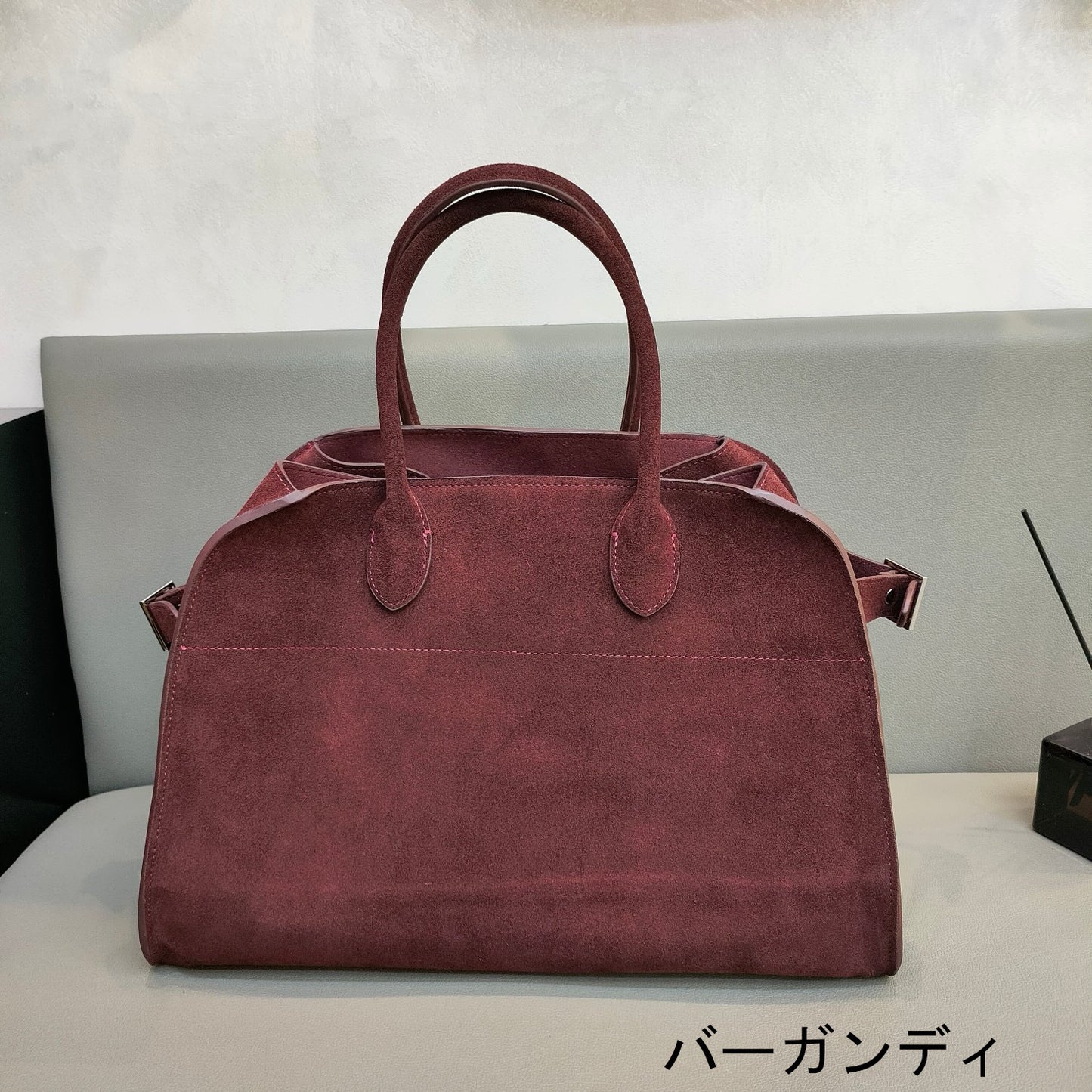 サイドベルト本革トートバッグ 10 12インチ スエード 2wayタイプバック ブラック トープ エクリュ