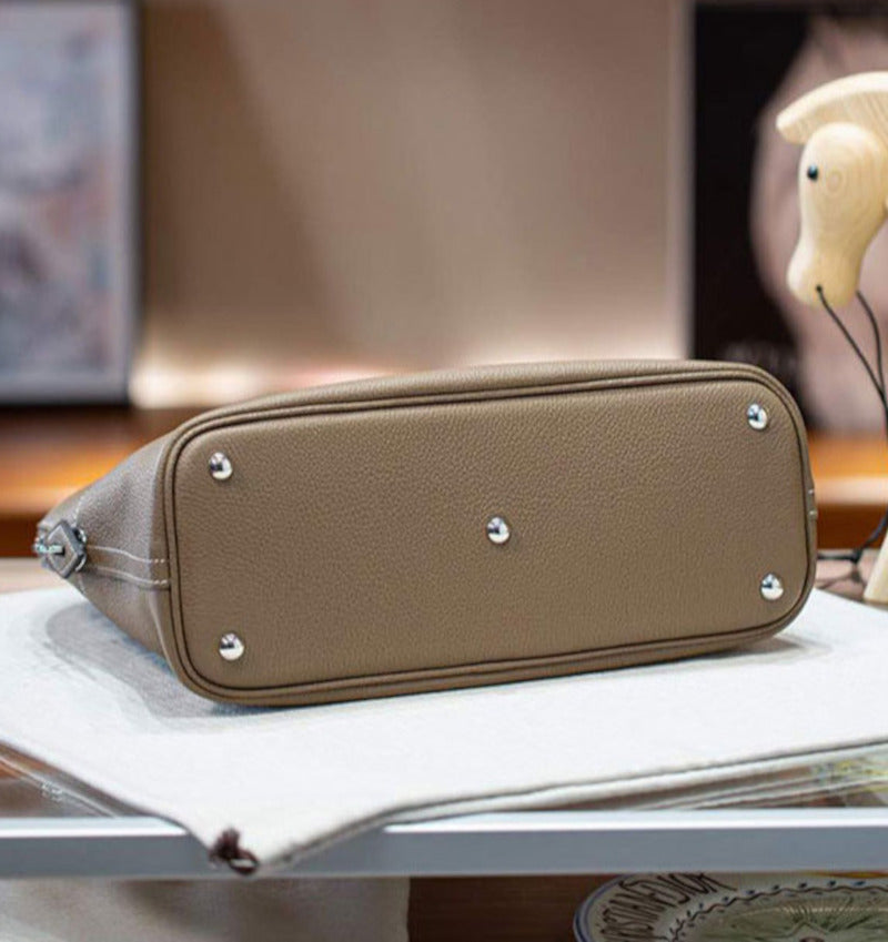 本革ブガッティハンドバッグ プレミア エトゥープ 黒 ブルージーン 31cm ボリード風 レディース