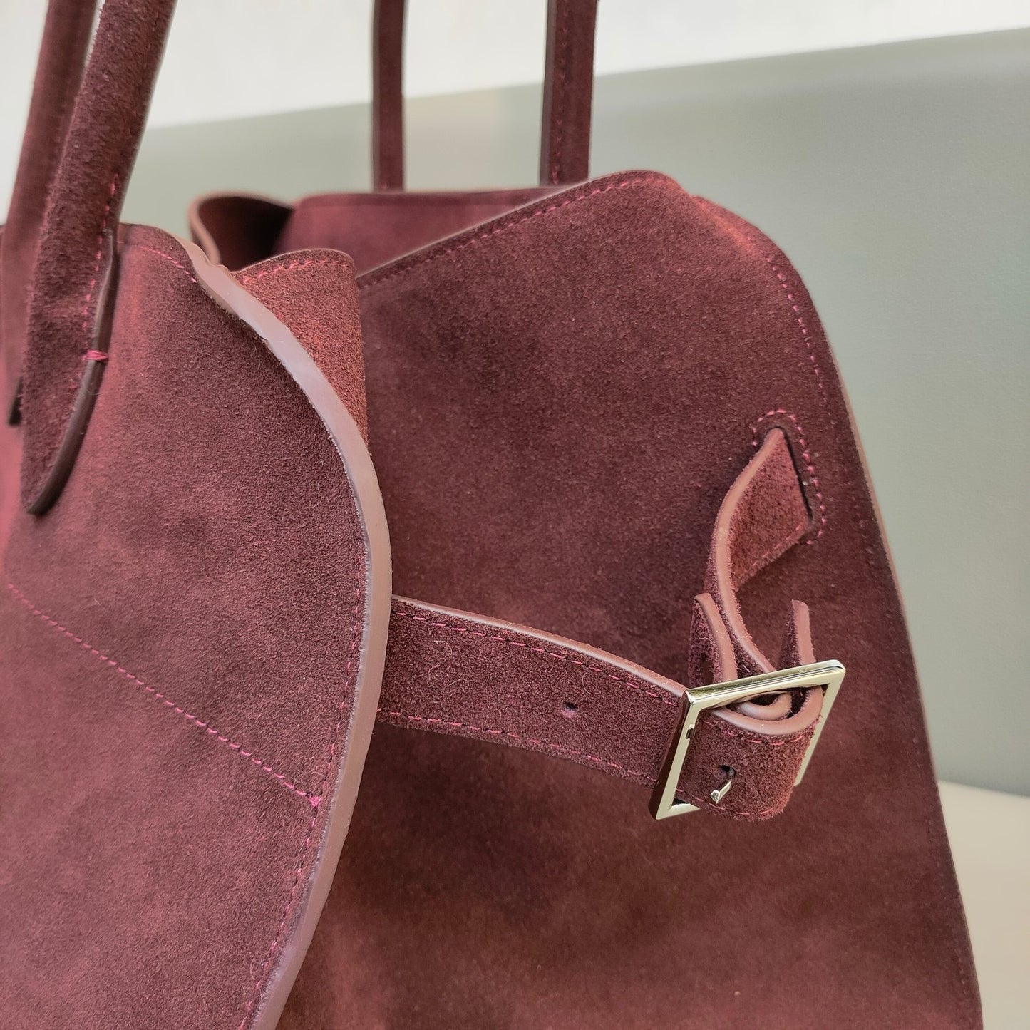 サイドベルト本革トートバッグ 10 12インチ スエード 2wayタイプバック ブラック トープ エクリュ