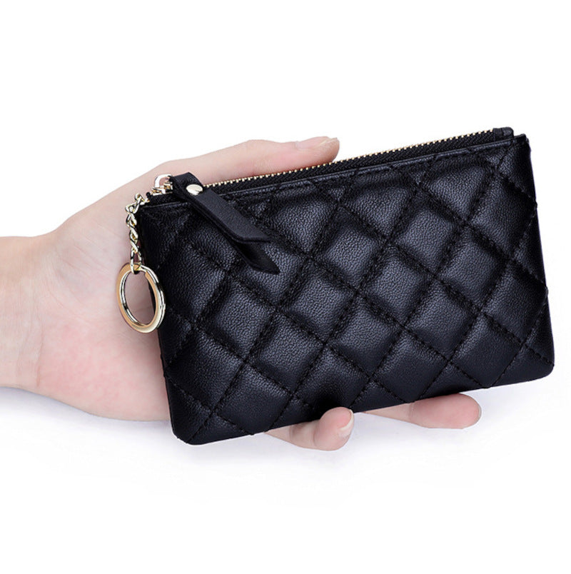 羊革財布 ラムスキン財布 マトラッセ財布 キーチェーン付 本革小銭入れ 黒 赤 ピンク グレー ネイビー